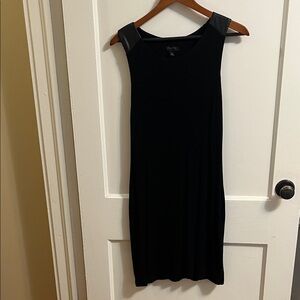 Chic Black Mini Dress with Leather Details